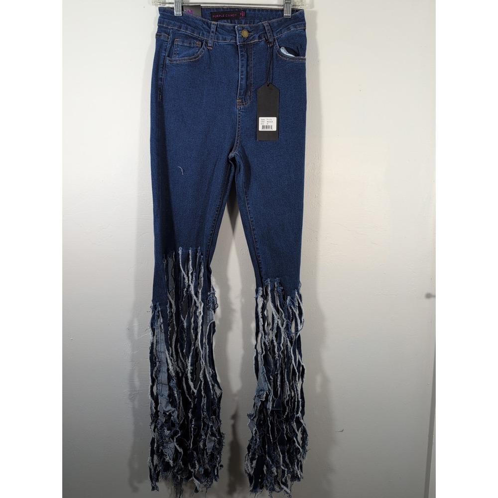 Purple Candy Jeans Womens Medium Fringe Bottom ‎ Jeans New